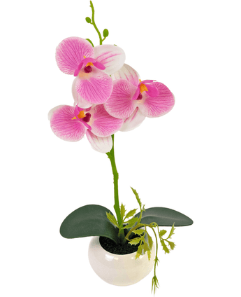 Künstliche Orchidee 28 cm weiß/rosa im Topf